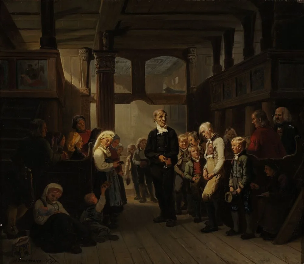 Catechisating in a Norwegian country Church, Adolph Tidemand