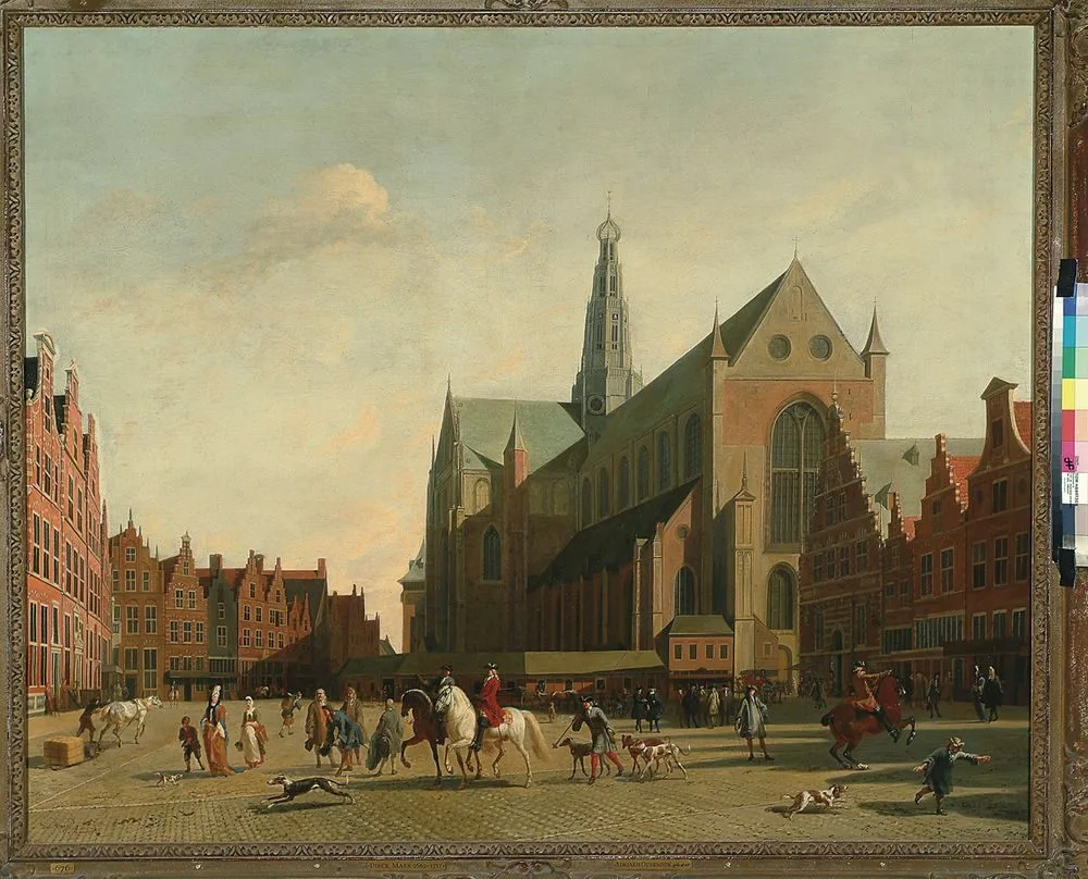Figures on the Grote Markt, in Haarlem, Adriaen Oudendijck