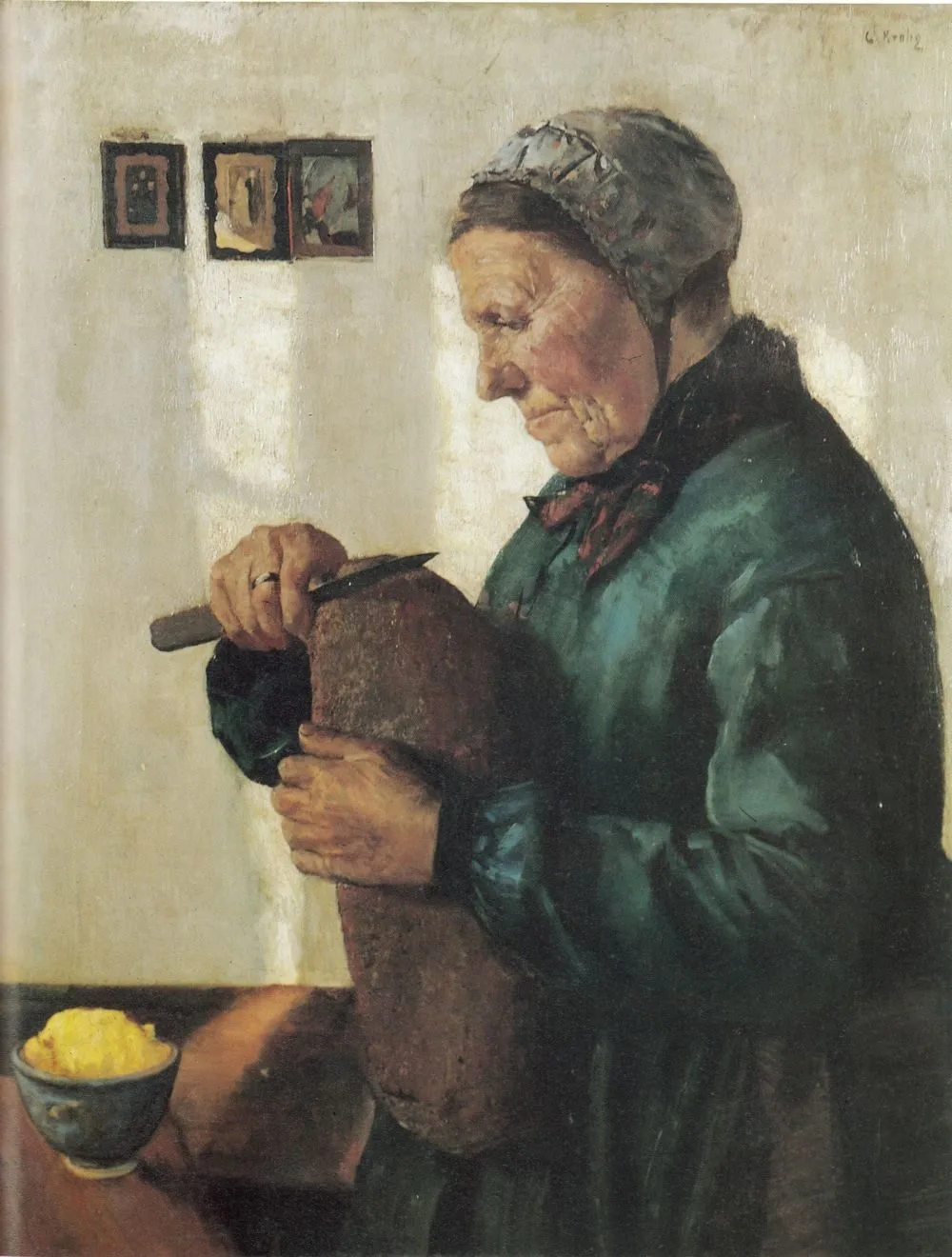 Old Woman cutting Bread, Christian Krohg