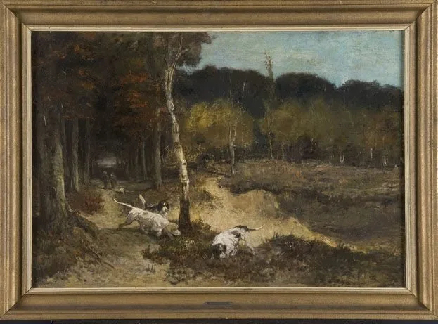 Forest Scene with Hunters and Dogs, Henriëtte Ronner-Knip