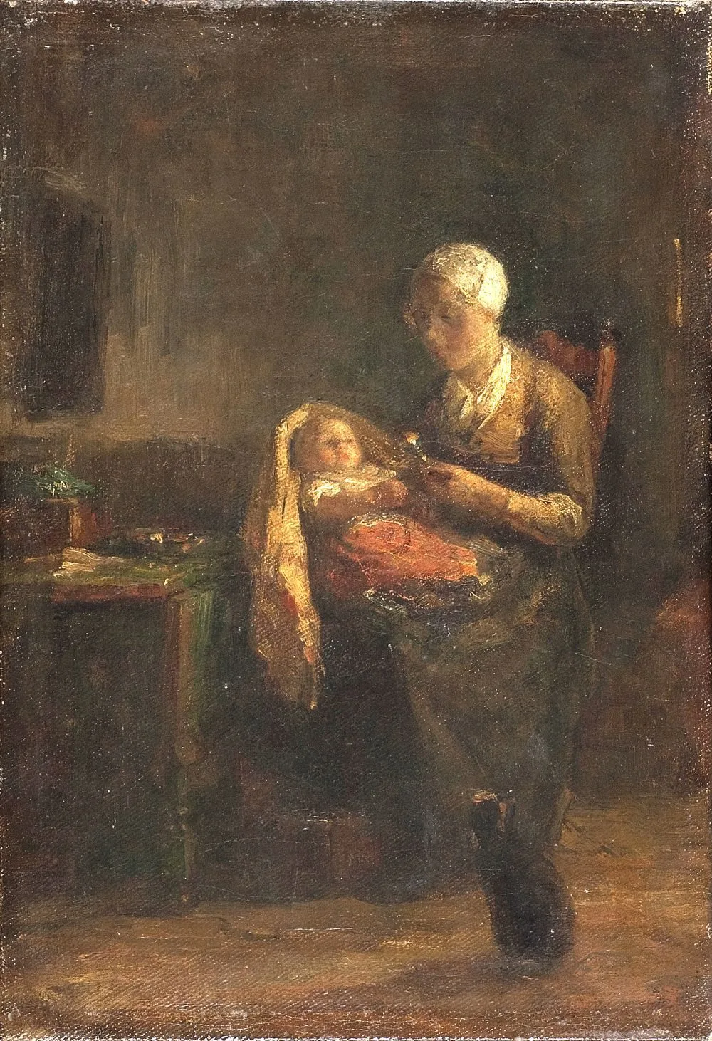 Interieur met moeder en kind, Henricus Johannes Melis
