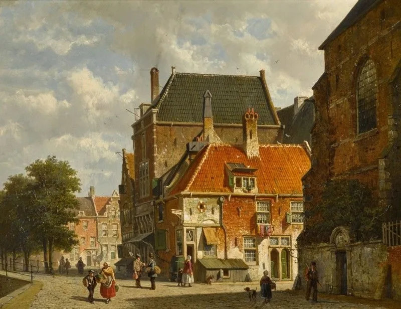 Figures on a Sunlit Street, Adrianus Eversen