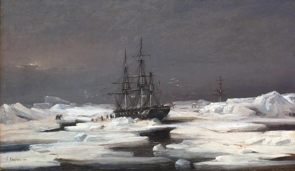 Astrolabe and Zélée caught in ice while discovering Adélie Land, Louis Édouard Isidore Cauvin
