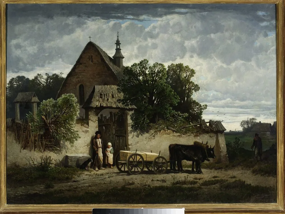 The Peasant burial., Józef Szermentowski