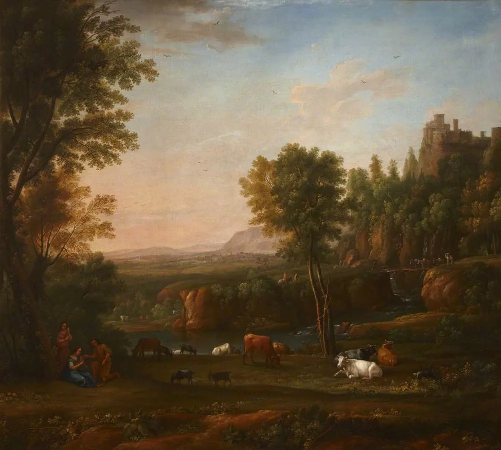 A Wooded River Landscape with a Piping Shepherdess, Cattle and Goats, Jan Frans Beschey