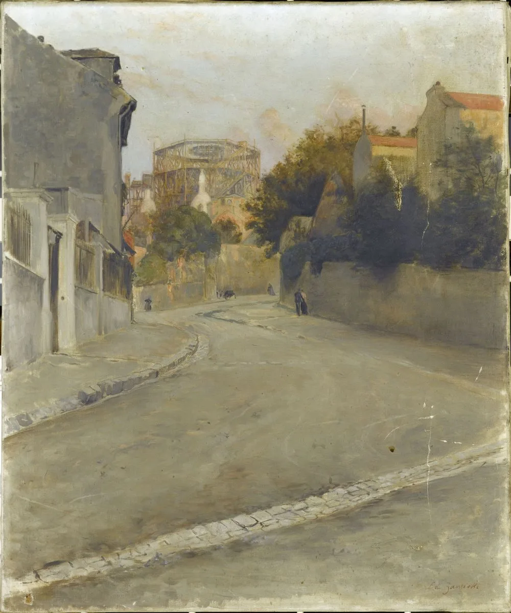 Le Sacré-Cœur en construction, vu de l’abreuvoir de Montmartre, vers 1895