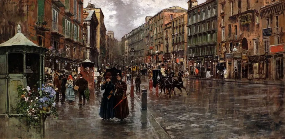 Napoli via Toledo, impressione di pioggia, Carlo Brancaccio