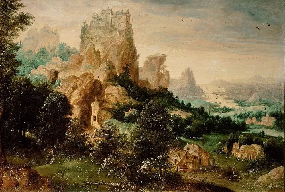 Hilly landscape with the story of the Good Samritan  (Luke 10:25-37)