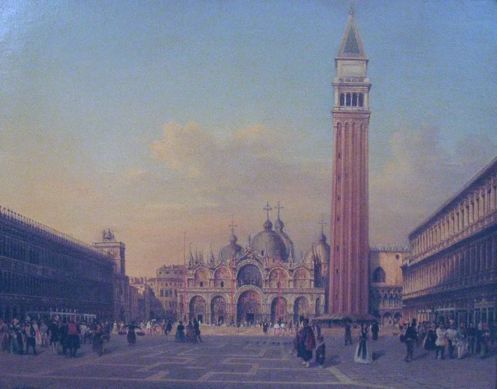 Der Markusplatz in Venedig mit österreichischem Militär, Rudolf von Alt