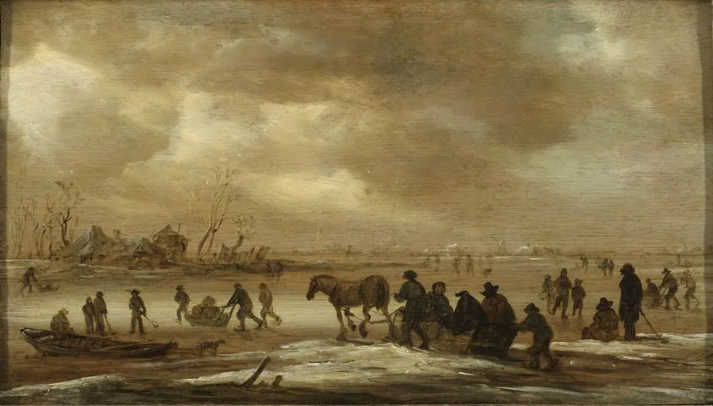 Winter Landscape with Horse-drawn Sleigh, Jan van Goyen