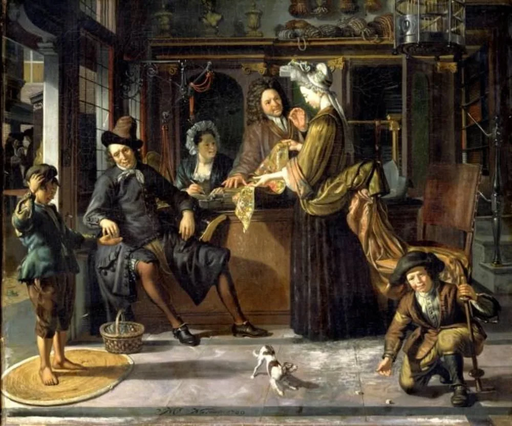 A draper’s shop, Matthijs Naiveu