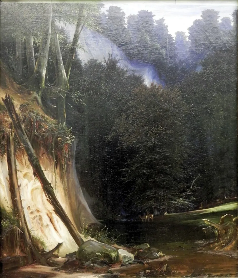 Waldschlucht mit Rotwild, Carl Blechen