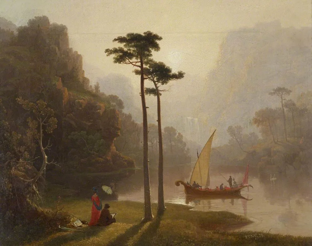 Lake Scene with Boat and Figures, James Baker Pyne