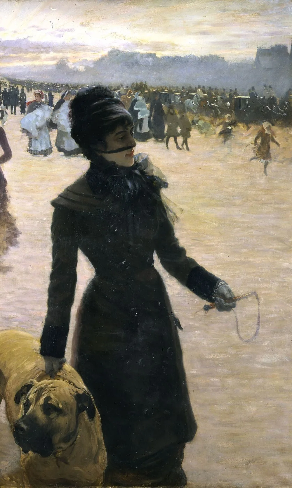 Lady walking with her dog, Giuseppe De Nittis