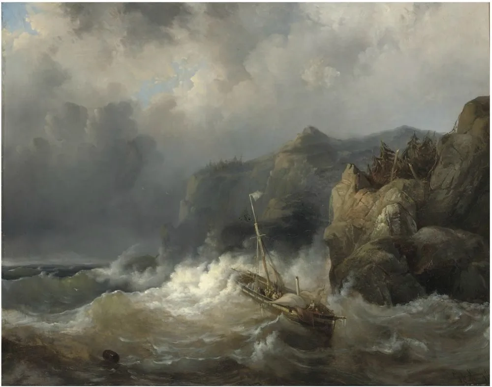 A shipwreck of a rocky coast