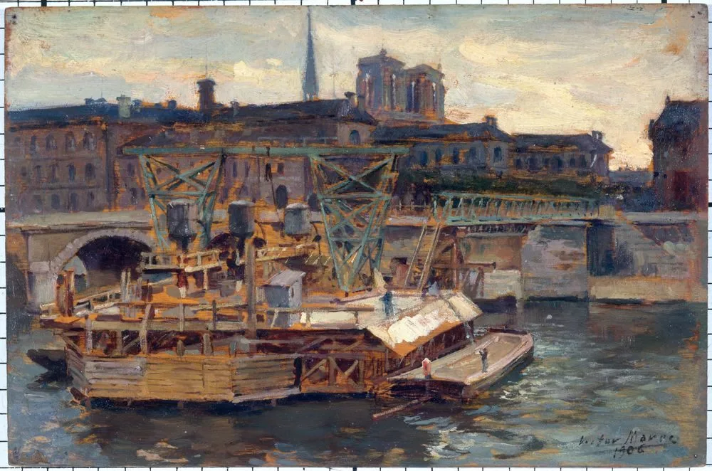 Les travaux du métropolitain au pont Notre-Dame, en 1906