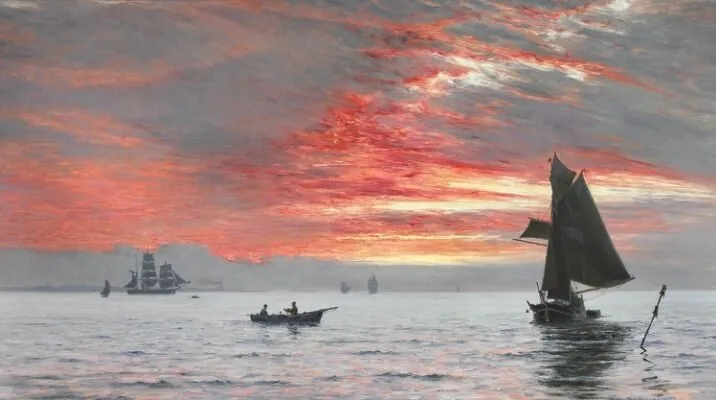 Sunset over the Sea with Numerous Ships