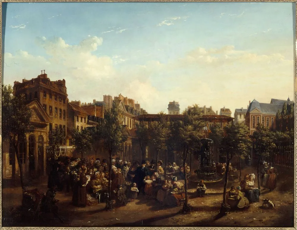 Edme Champion (1764-1852), dit “l’homme au petit manteau bleu”, distribuant de la soupe et du pain sur la place du marché Saint-Martin