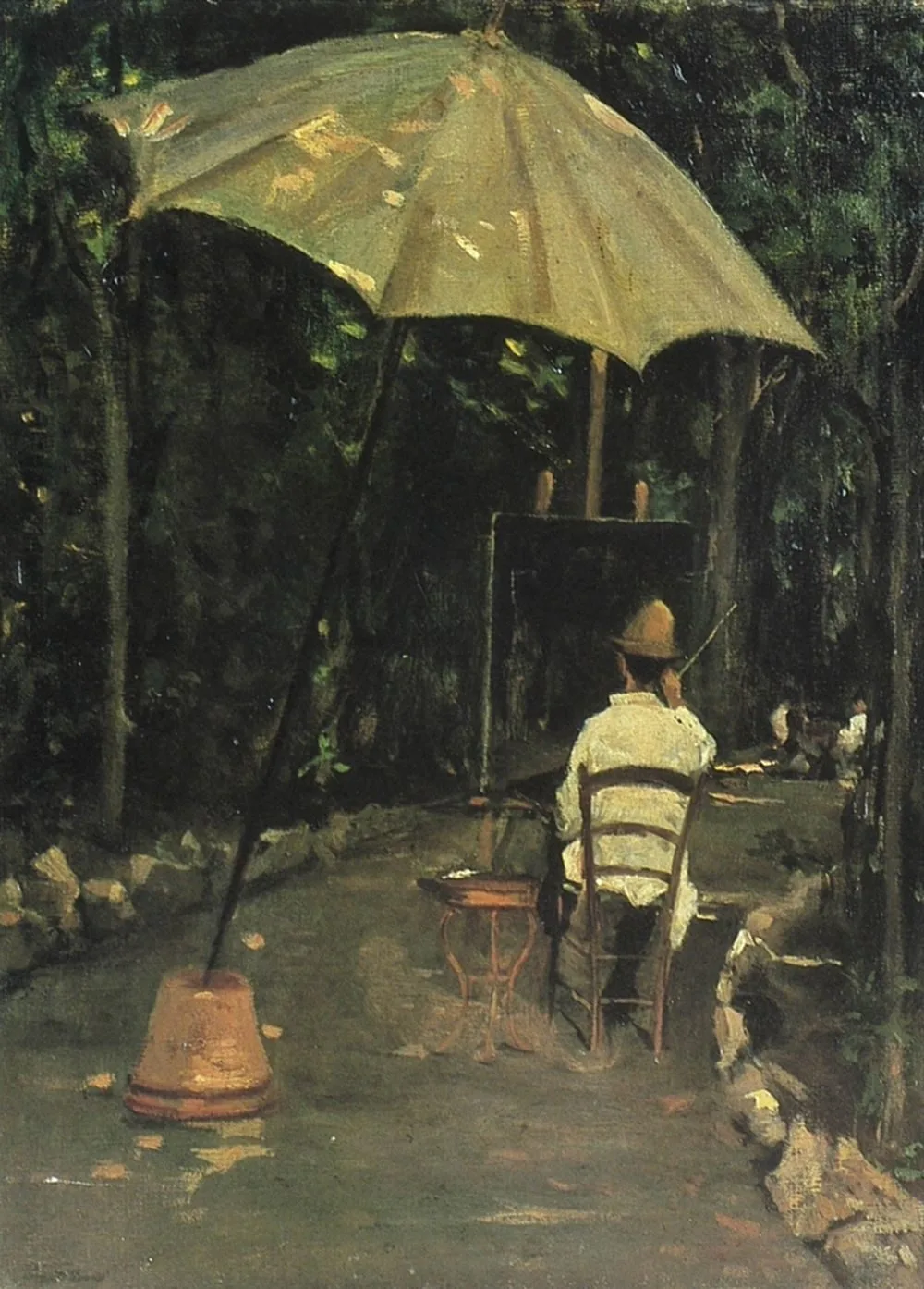 The painter Tommasi painting in the garden, Silvestro Lega