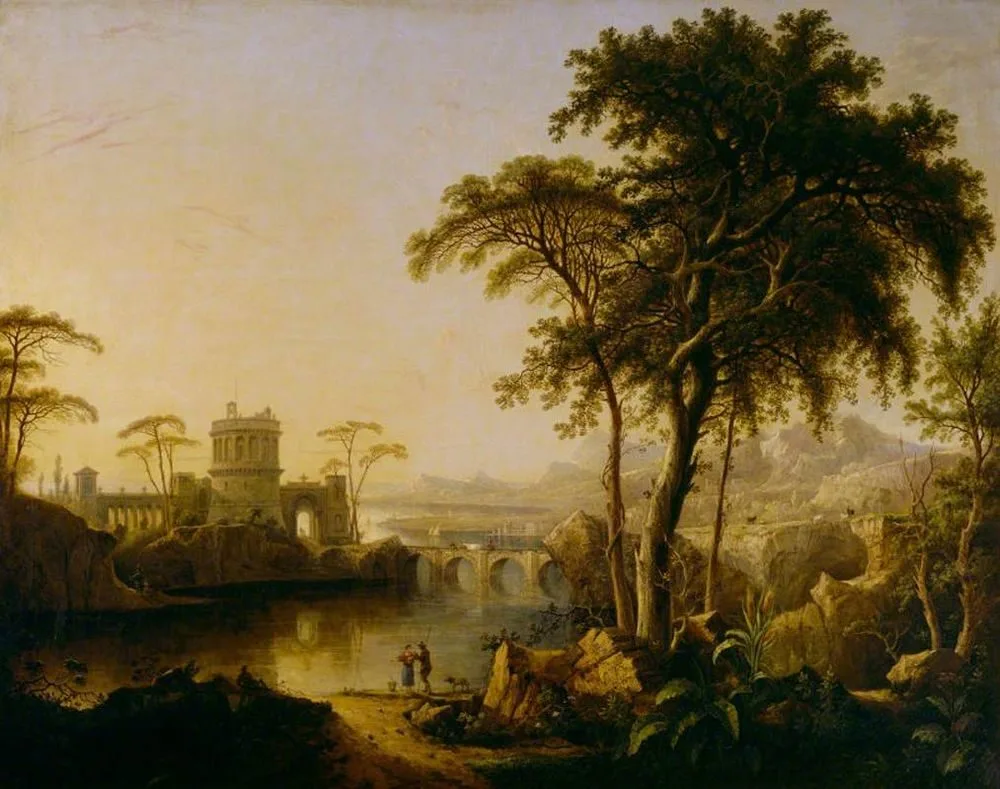 A River Landscape with a Castle at Sunrise, Sebastian Pether
