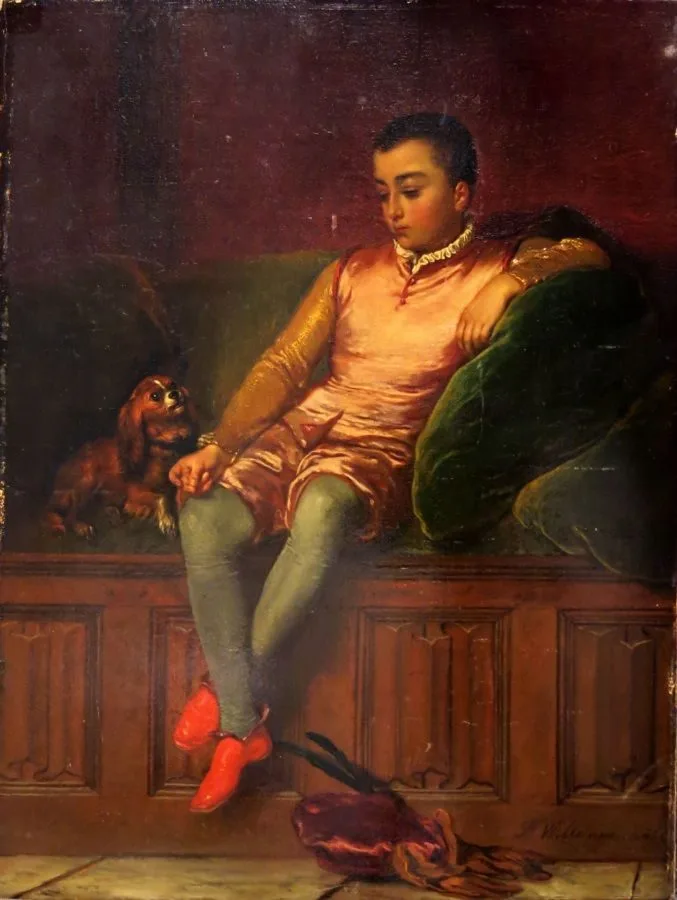 A Seated Page with a Dog, Florent Willems