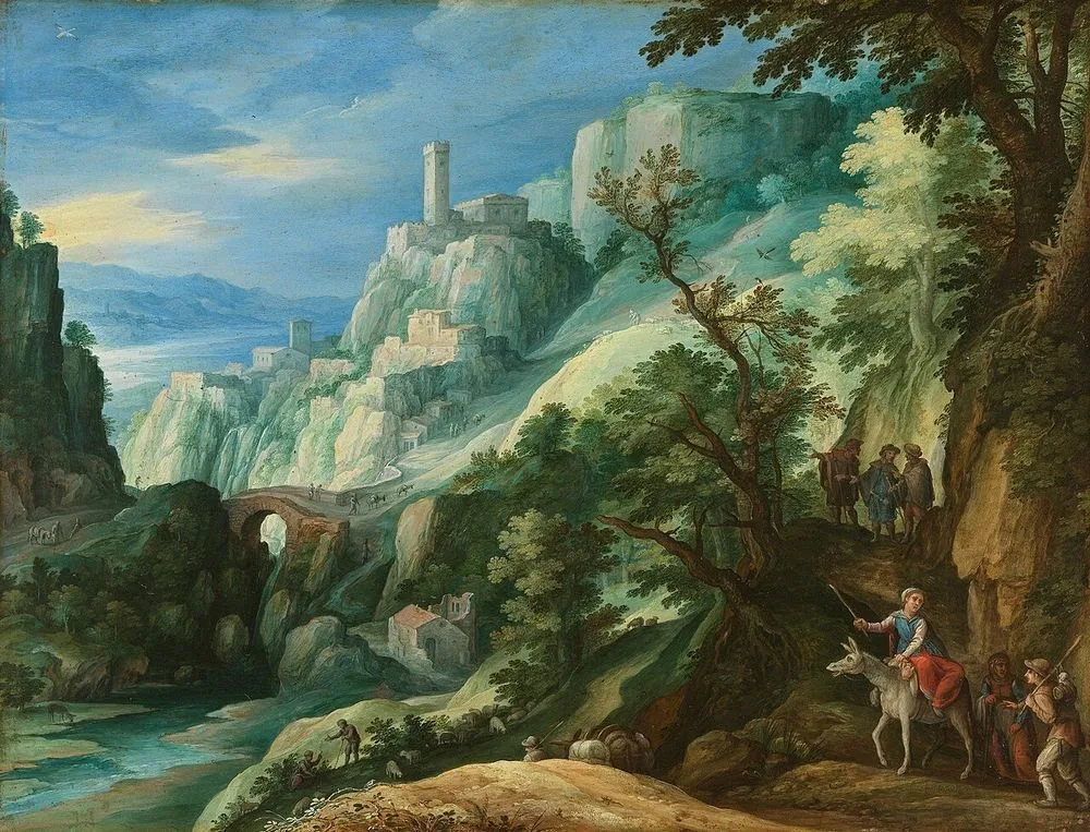 Italienische Gebirgslandschaft mit Gang nach Emmaus, Paul Bril