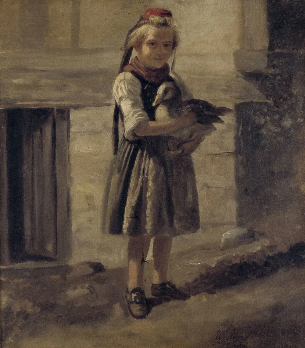 Meisje met eend, August Allebé