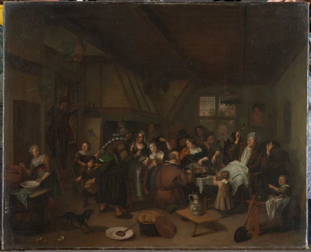 Interior with a company celebrating Twelfth Night, the Feast of Epiphany