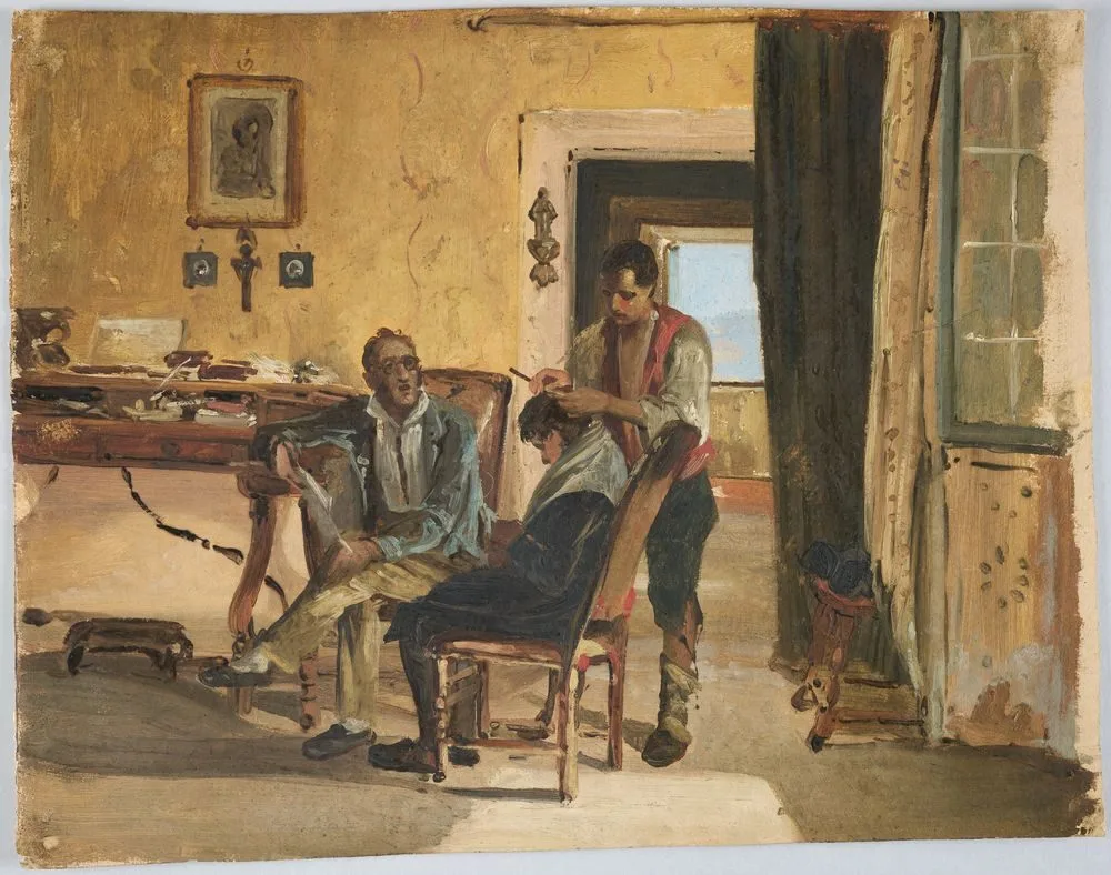 At the barbers, Johann Baptist Kirner