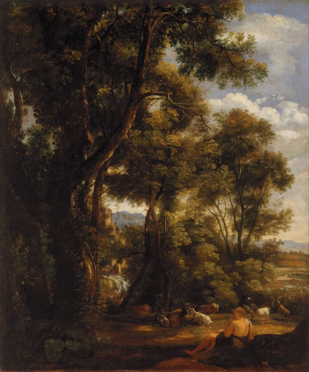 Landscape with goatherd and goats (after Claude), John Constable