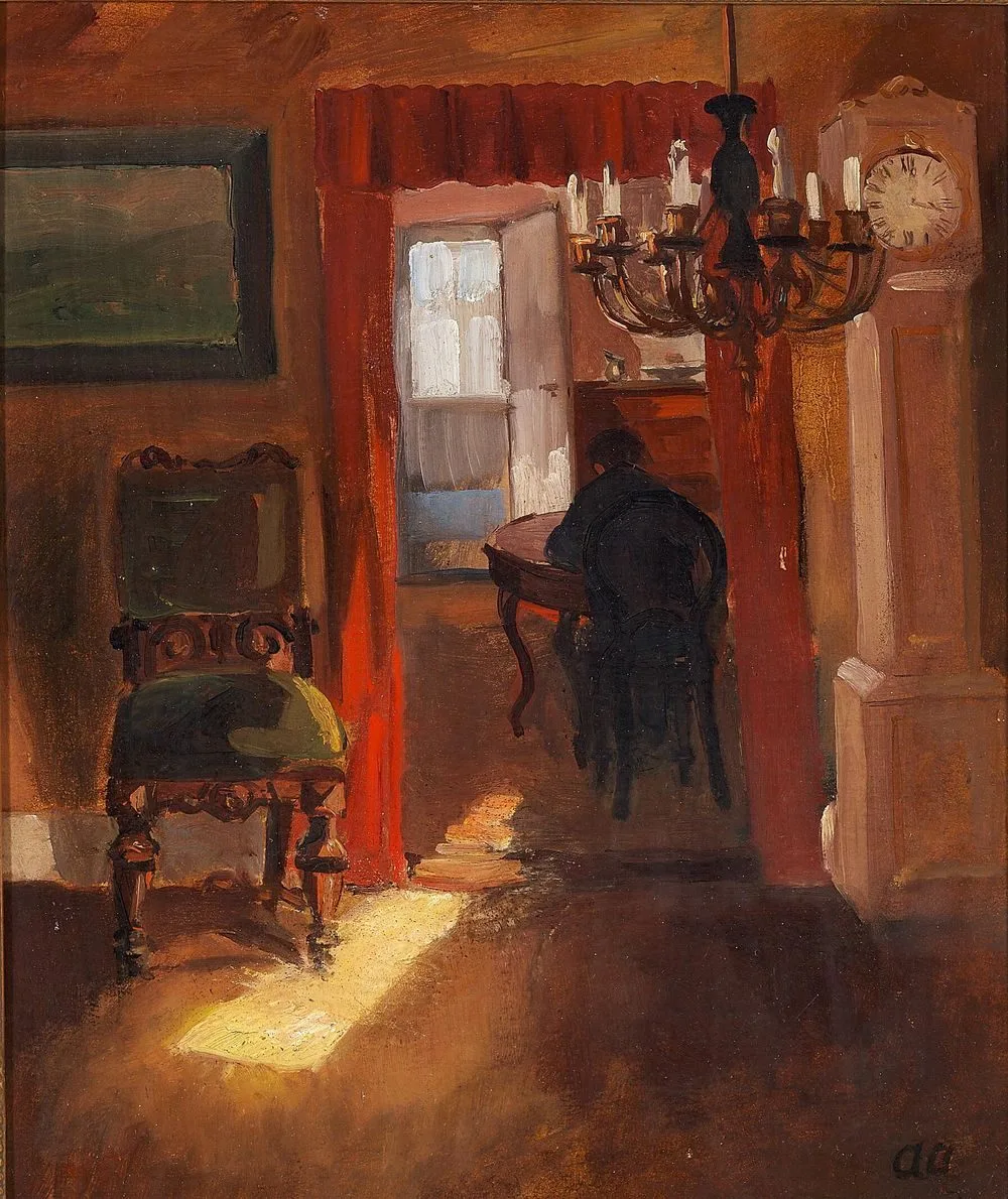 Interior from Skagen with a ray of sunlight on the floor., Anna Ancher