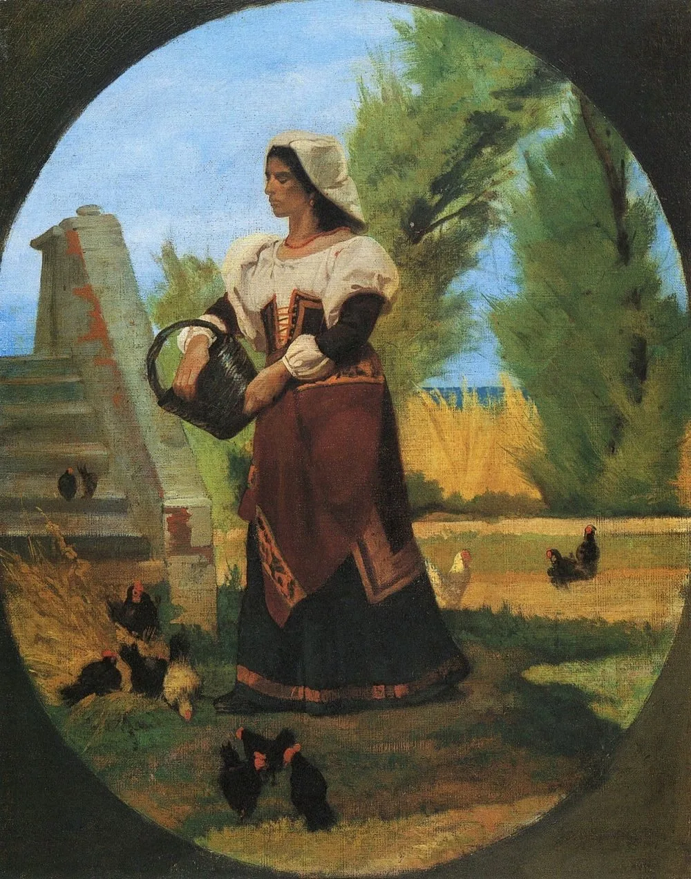 Rustic courtyard with peasant woman, Giovanni Fattori