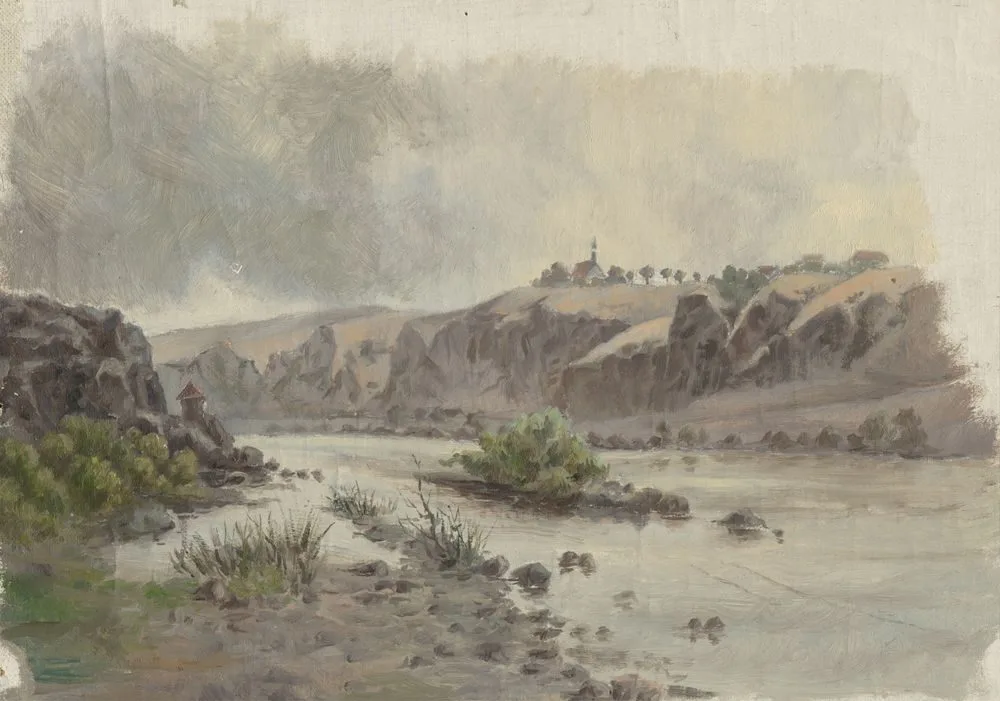Church on a Bank above a River, Jan Nowopacký