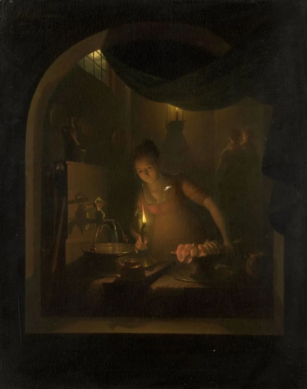 Kitchen by Lamplight, Adriaan Meulemans