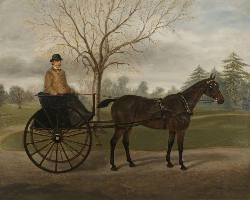 The Carriage Horse ‘Minnie’ with a Groom in a Buggy in the Grounds of Florence Court, F. Clifton