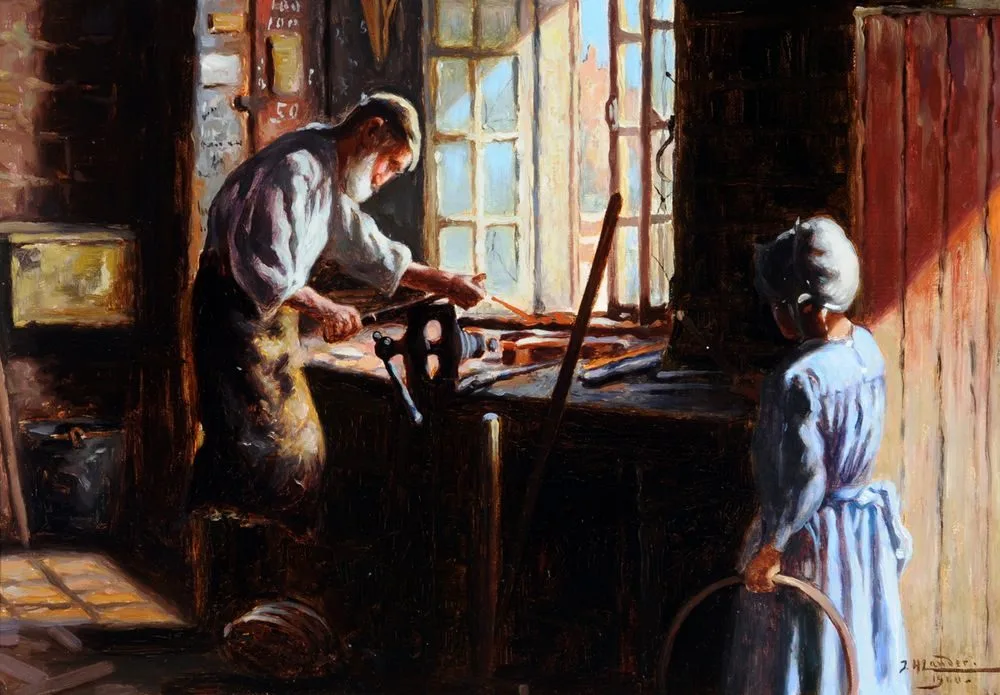 The Blacksmith (Interior of a Workshop with Figures), John St Helier Lander