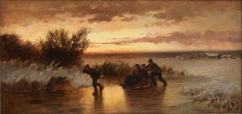 Winter landscape with folk life, Jahn Ekenæs