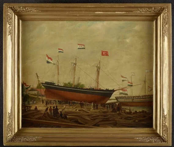 De tewaterlating van het barkschip Plancius, Casparus Johannes Morel