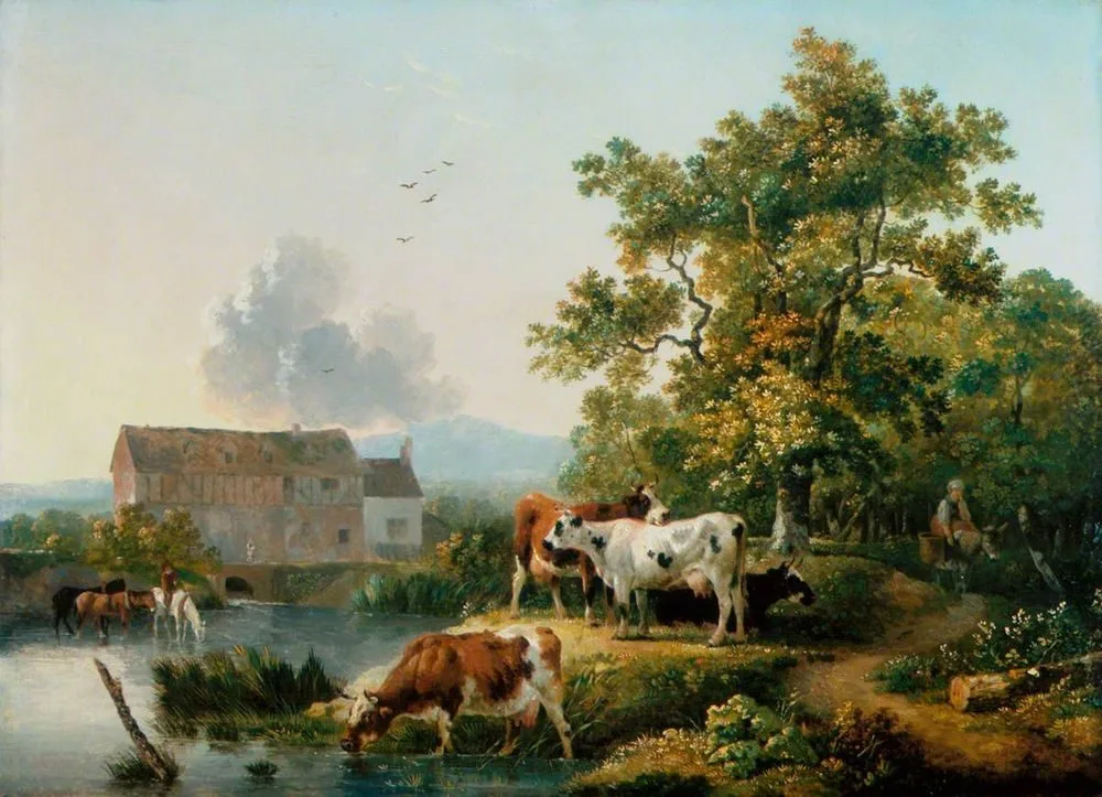Landscape with Cattle Watering in a Mill Stream, Philip James de Loutherbourg