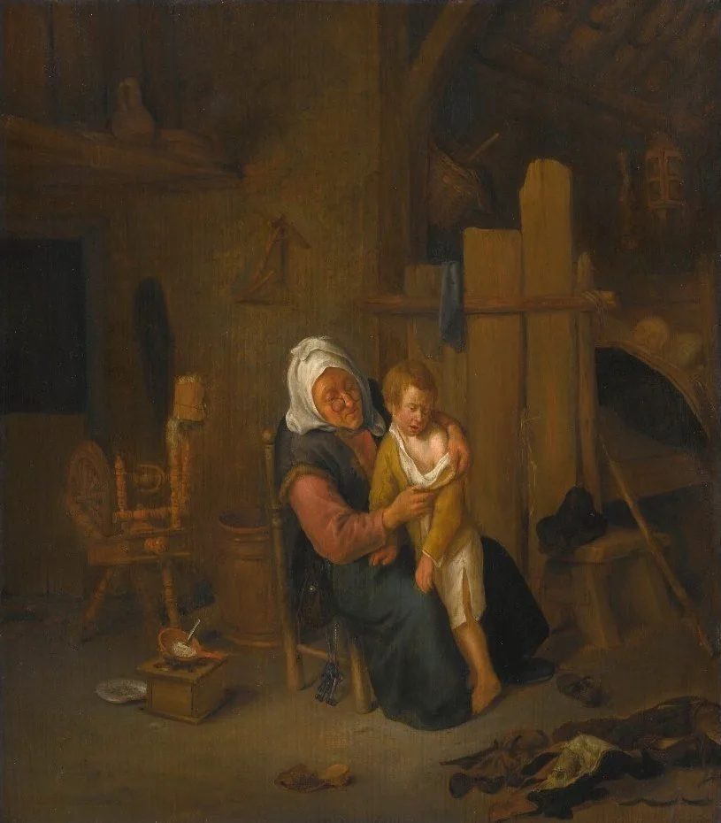 An Old Lady with a Young Boy, in an Interior, Jan Steen
