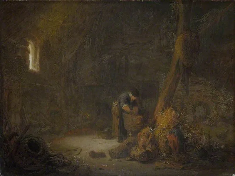 The Interior of a Barn with Two Peasants, Isaac van Ostade