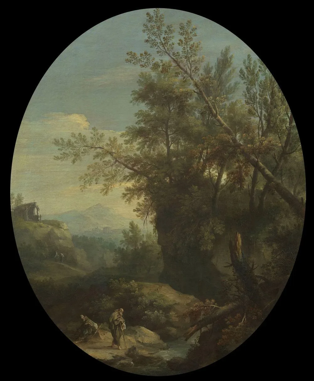 A Rocky Wooded Landscape with Hermits, Giovanni Battista Cimaroli