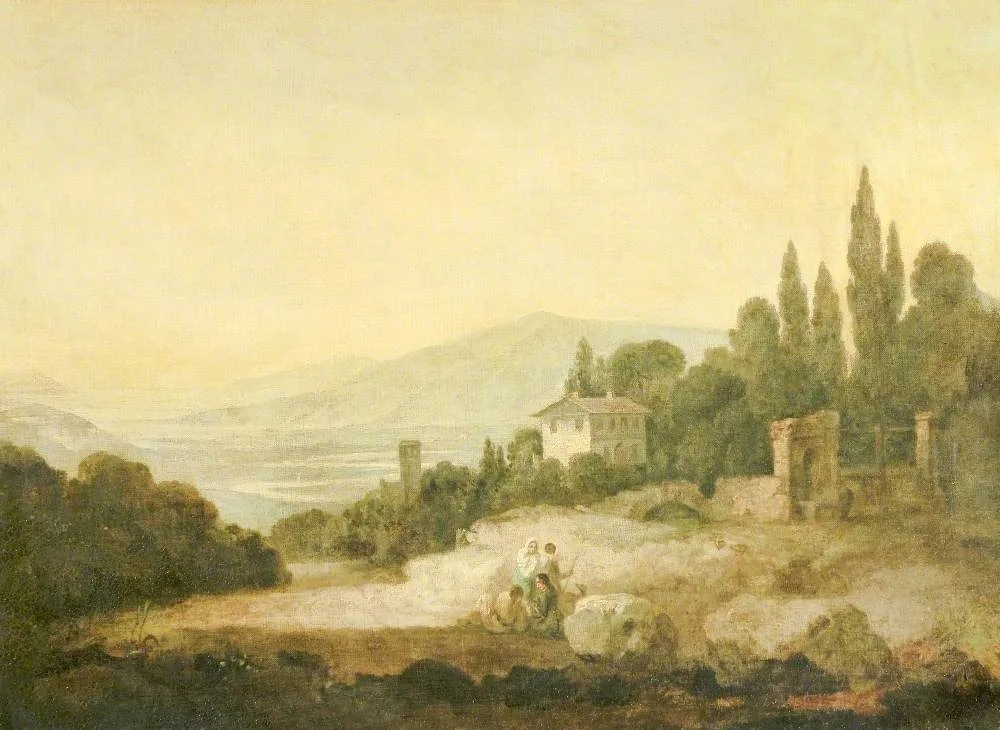 Italian Landscape with a House, Gate, Tower and Distant Hills, Richard Wilson