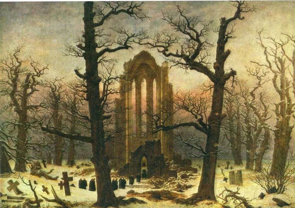 Monastery cemetery in snow, Caspar David Friedrich