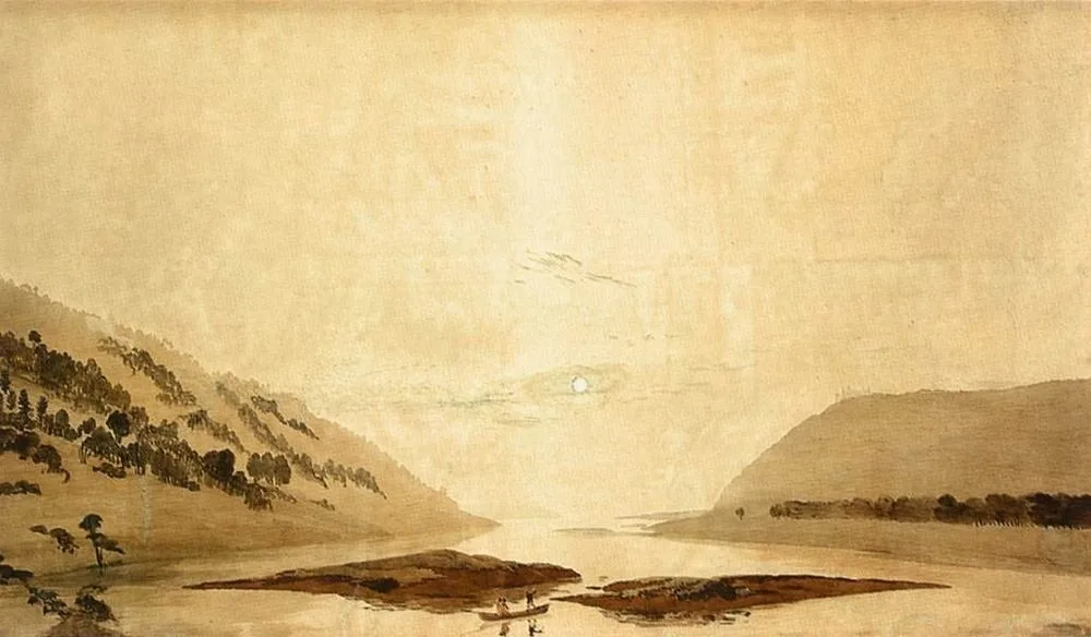 Mountainous River Landscape, morning, Caspar David Friedrich