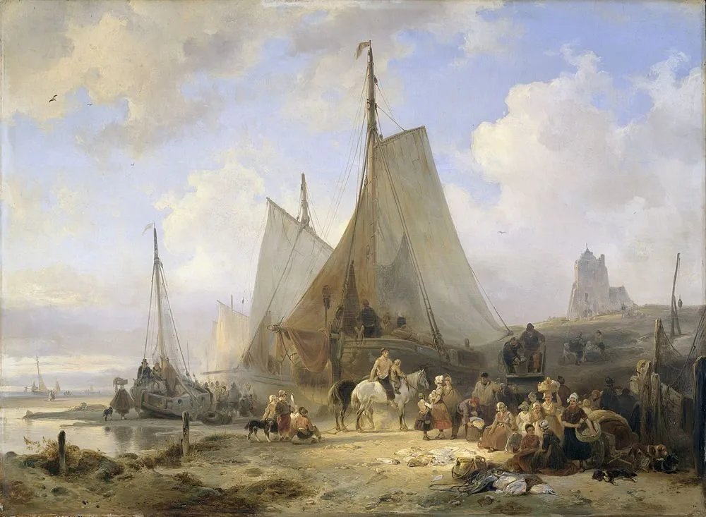 Fishing Boats on the Beach with Fishermen and Women Sorting the Catch, Wijnand Nuijen
