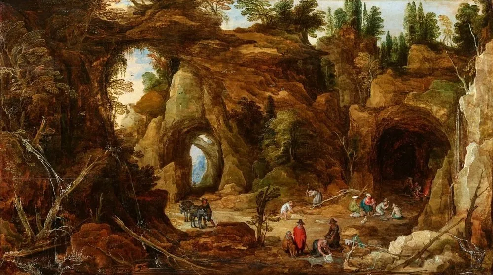 Rocky Landscape with Figures by a Cave, Joos de Momper the Younger