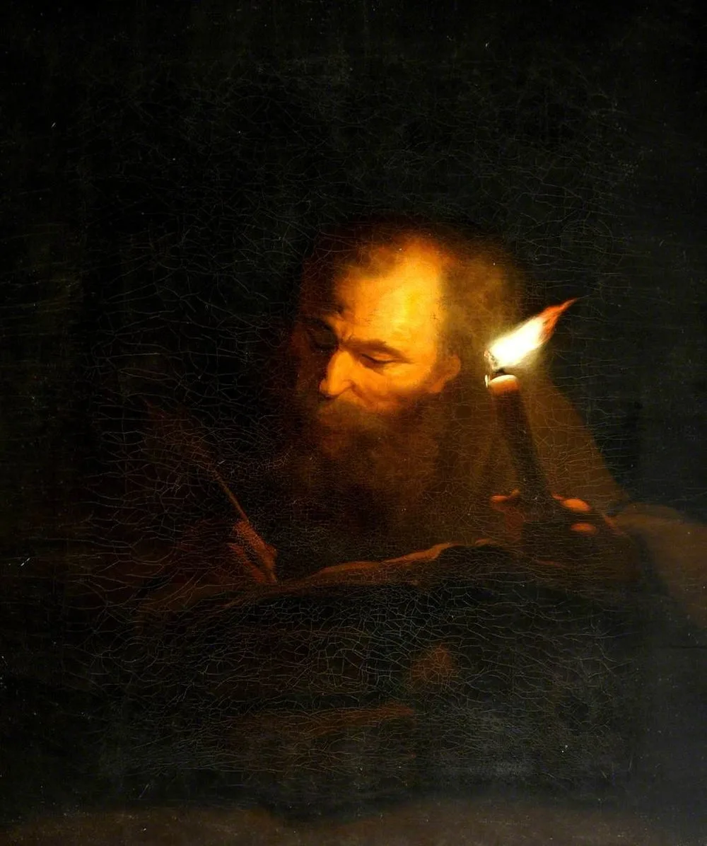 An Old Man writing a Book by Candlelight, Godfried Schalcken