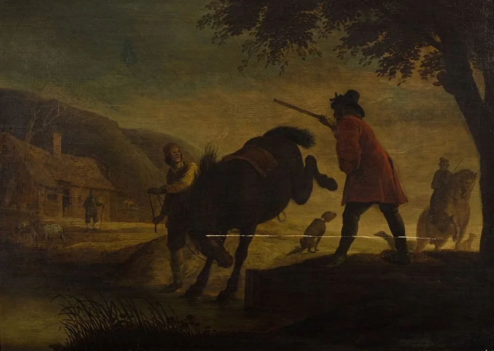 Stalknecht met bruin paard, Allaert Claesz