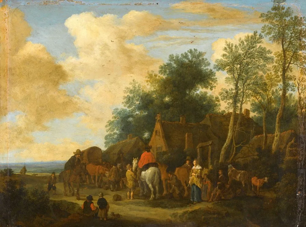 Halting at a roadside inn, Pieter de Molijn